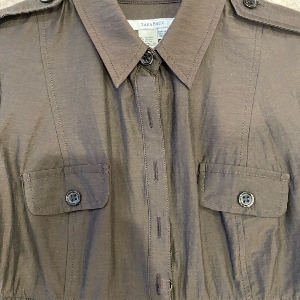 NWOT Vintage Zara Basic Short Sleeve Baby Doll / Empire Brown ruffle dress - M - Picture 5 of 6